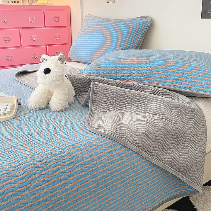 Cotton fleece reversible quilting "blue-gray stripes"