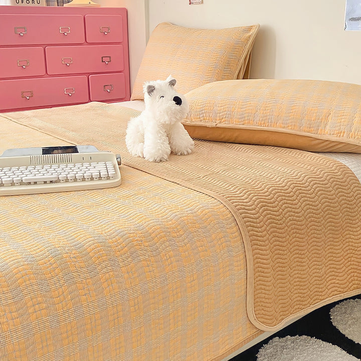 Cotton fleece reversible quilting "Orange check"