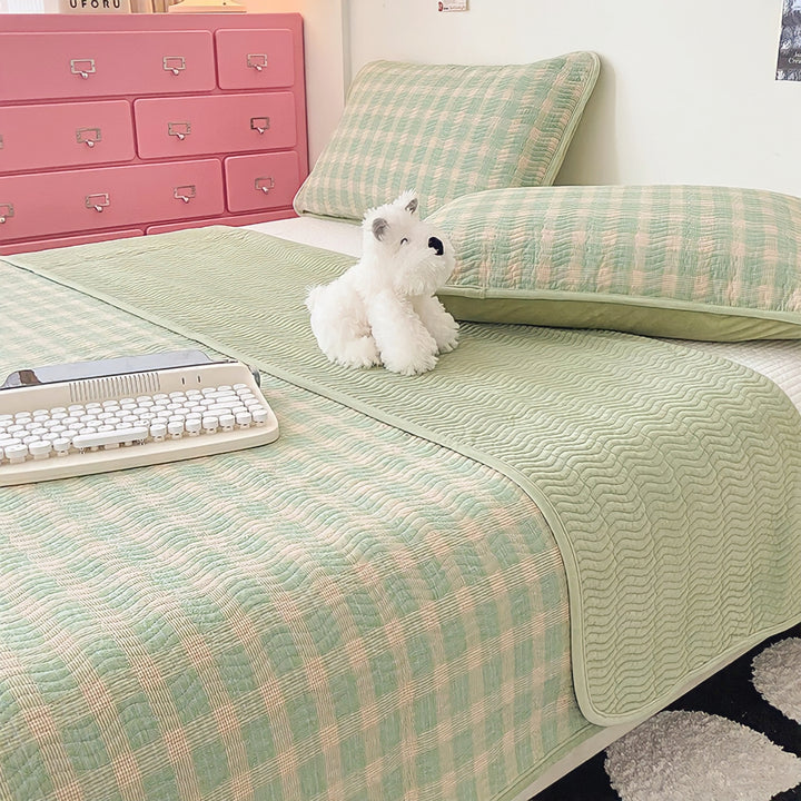 Cotton fleece reversible quilting "Green check"