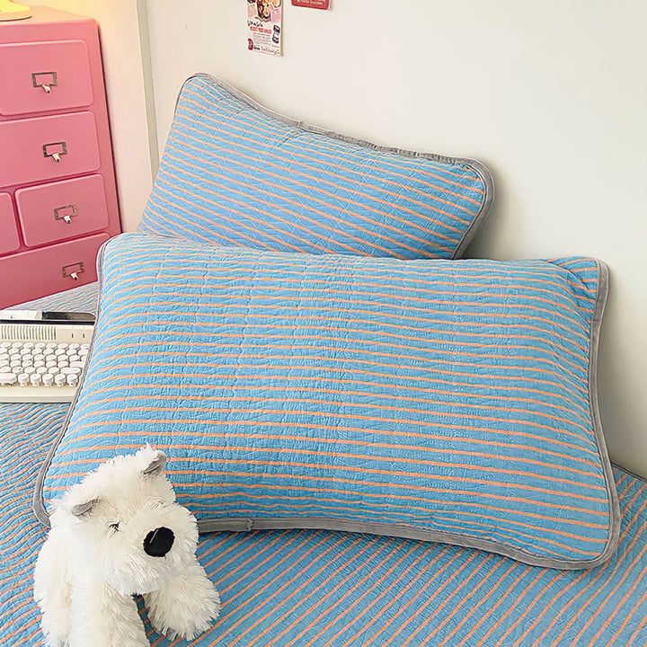 Cotton fleece reversible quilting "blue-gray stripes"