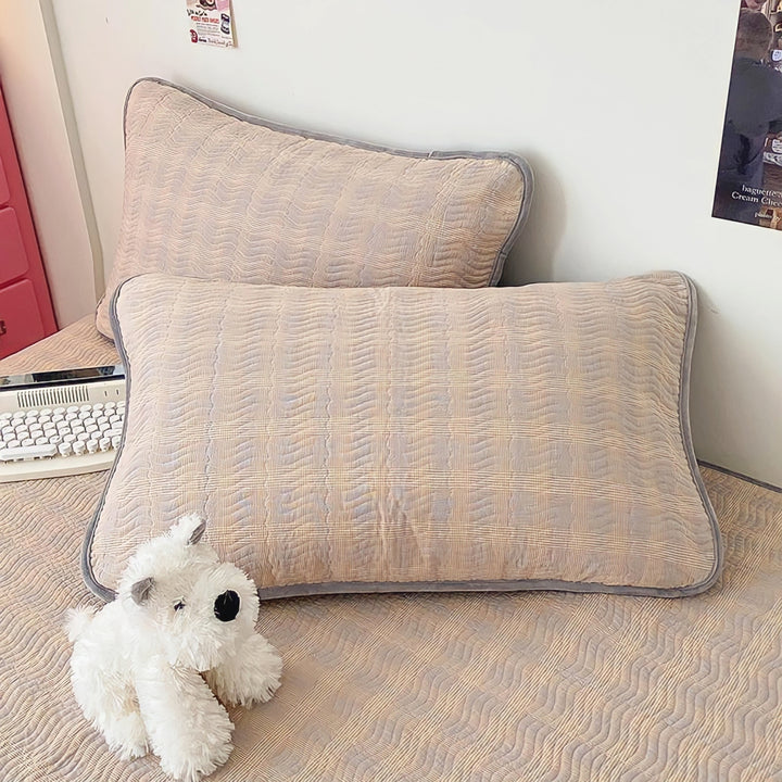 Cotton fleece reversible quilting "beige check"