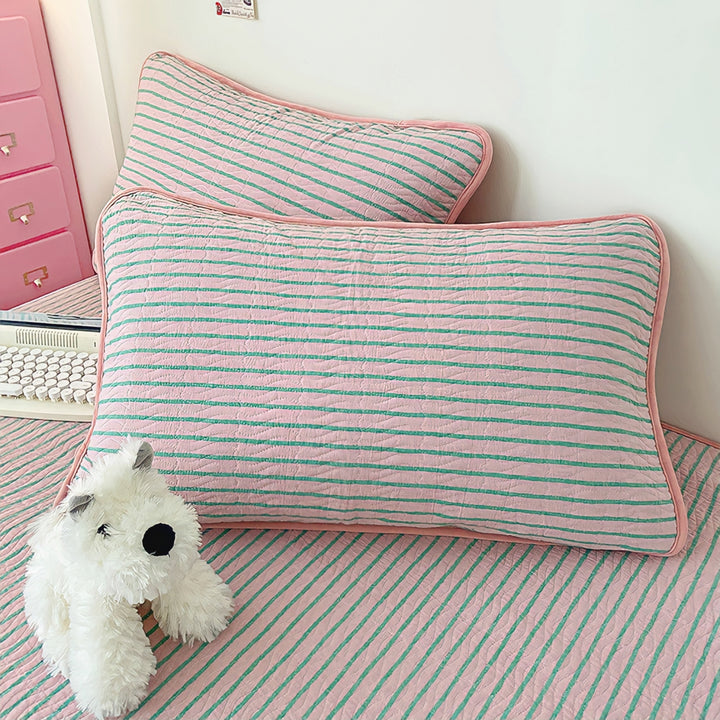 Cotton fleece reversible quilting "pink stripe"