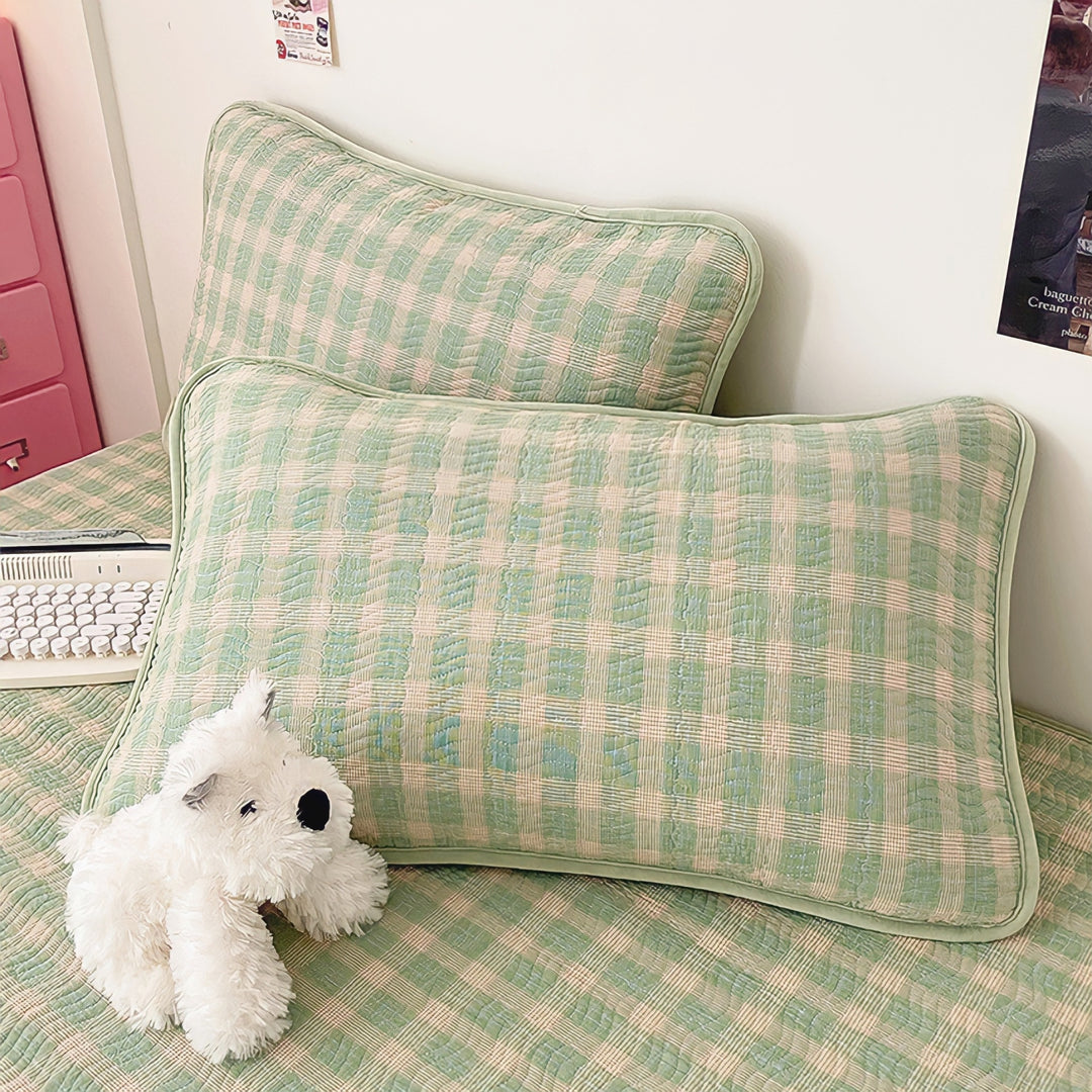 Cotton fleece reversible quilting "Green check"