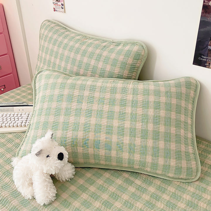 Cotton fleece reversible quilting "Green check"