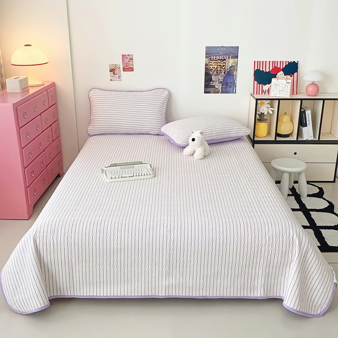 Cotton fleece reversible quilting "purple stripe"