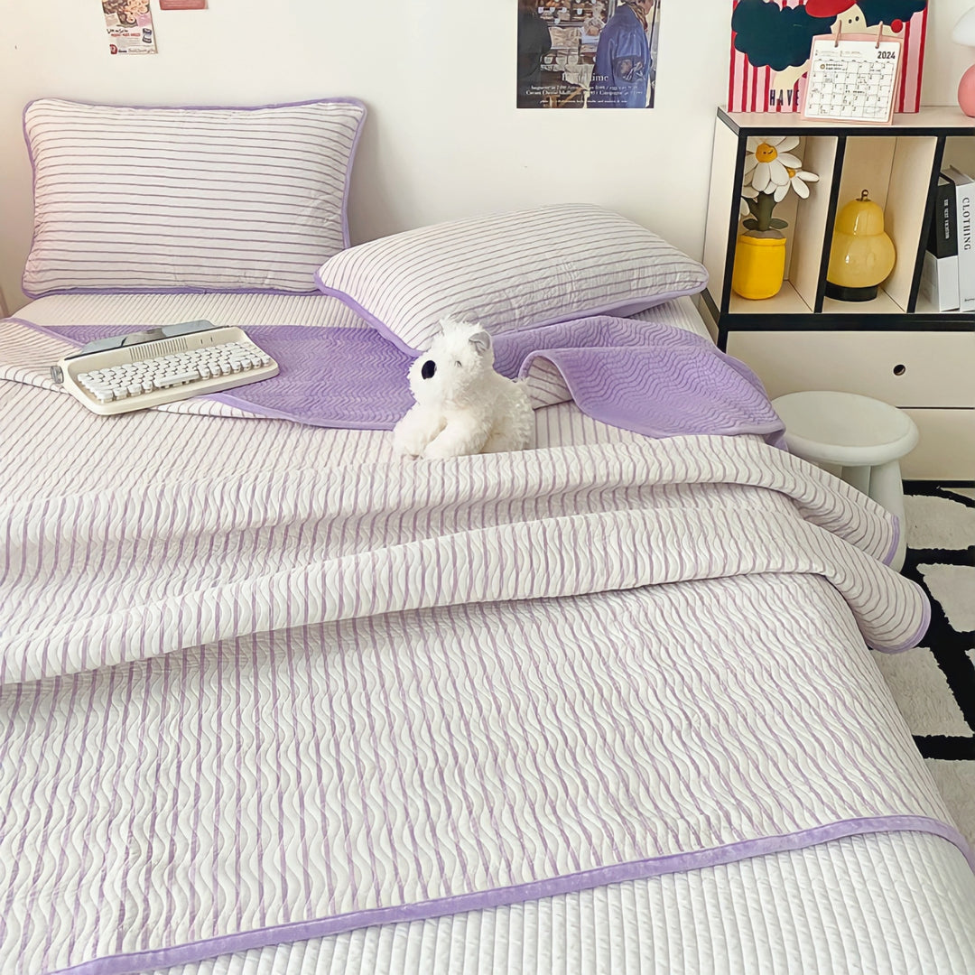 Cotton fleece reversible quilting "purple stripe"