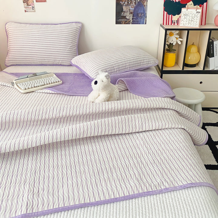 Cotton fleece reversible quilting "purple stripe"