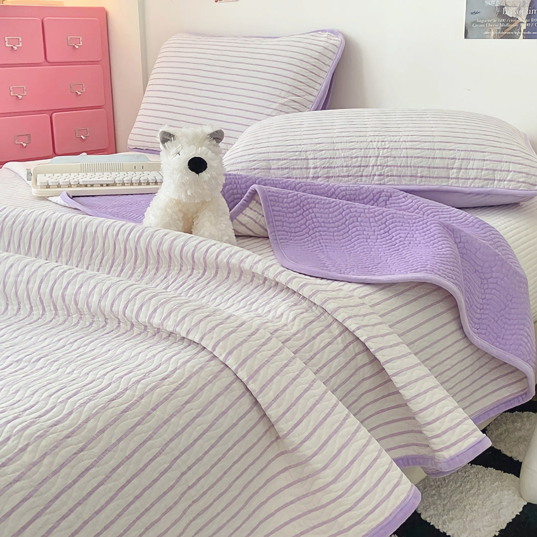 Cotton fleece reversible quilting "purple stripe"