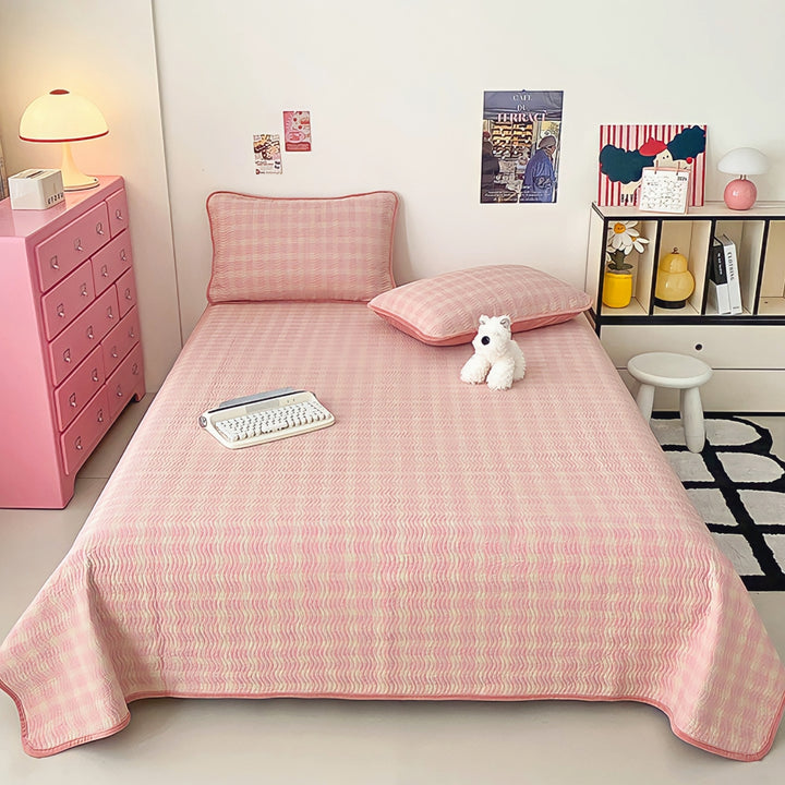 Cotton fleece reversible quilting "pink check"