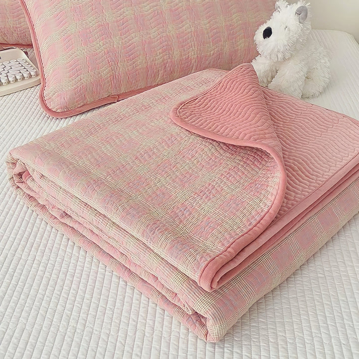 Cotton fleece reversible quilting "pink check"