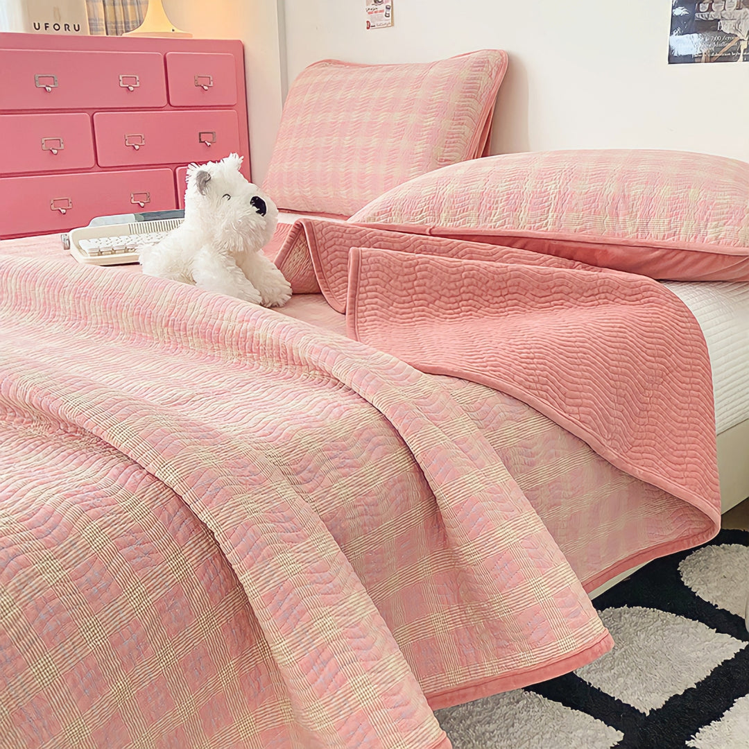 Cotton fleece reversible quilting "pink check"