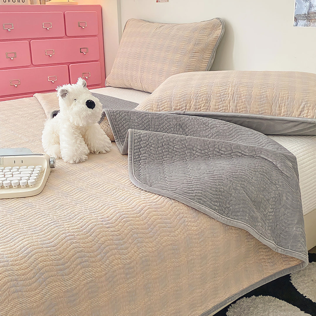 Cotton fleece reversible quilting "beige check"