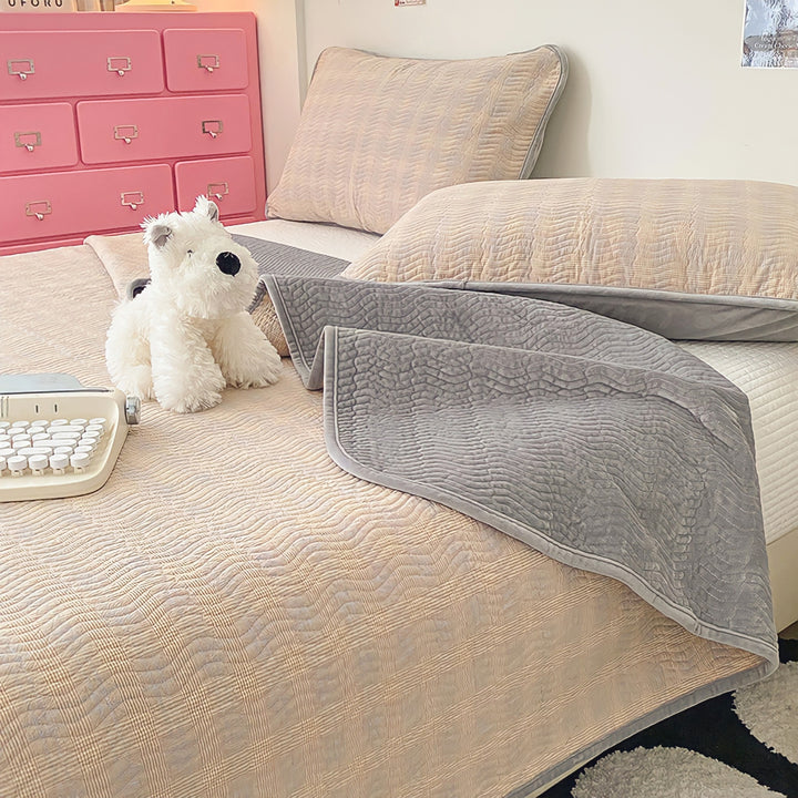 Cotton fleece reversible quilting "beige check"