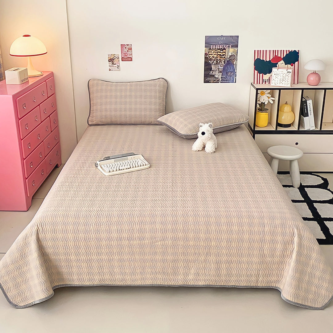 Cotton fleece reversible quilting "beige check"