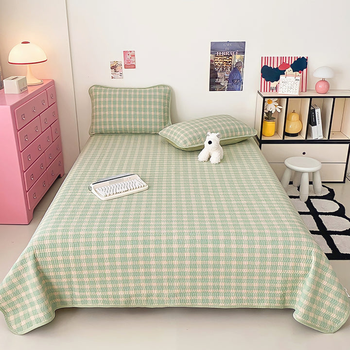 Cotton fleece reversible quilting "Green check"