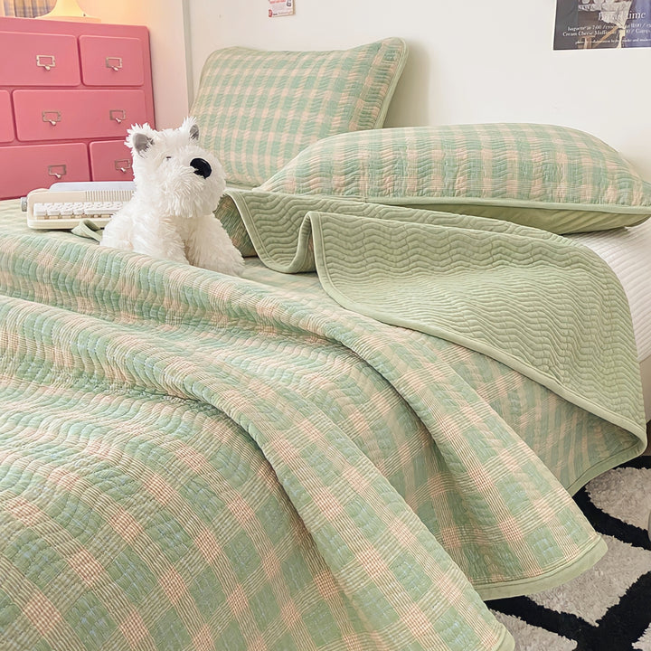 Cotton fleece reversible quilting "Green check"