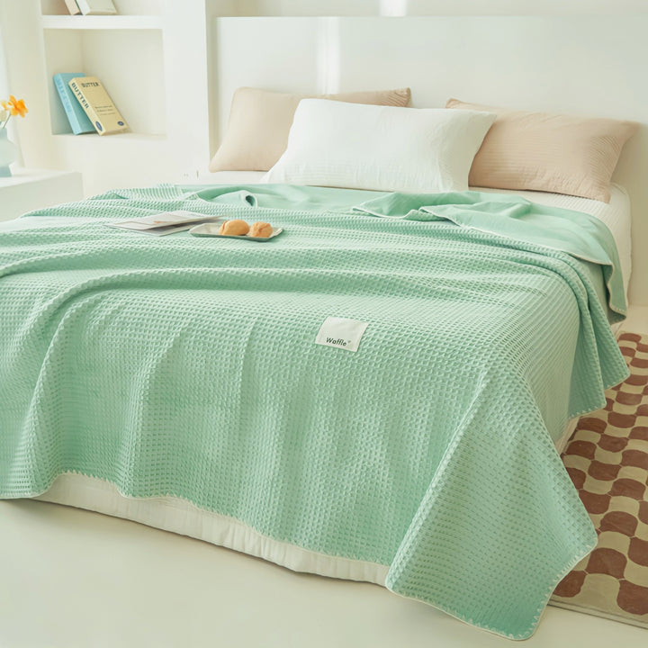 Colorful Waffle Blanket "Mint Blue"