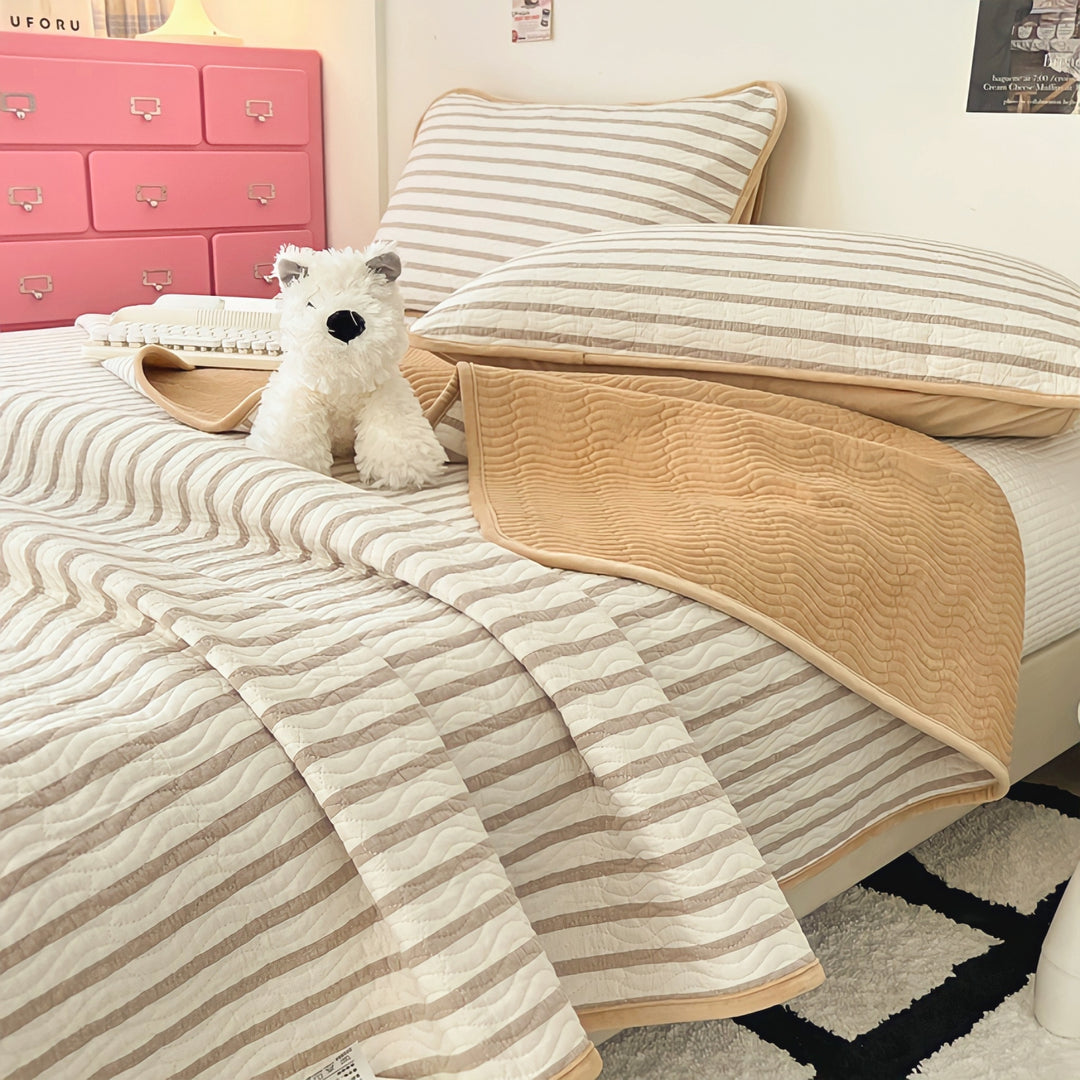 Cotton fleece reversible quilting "camel stripe"