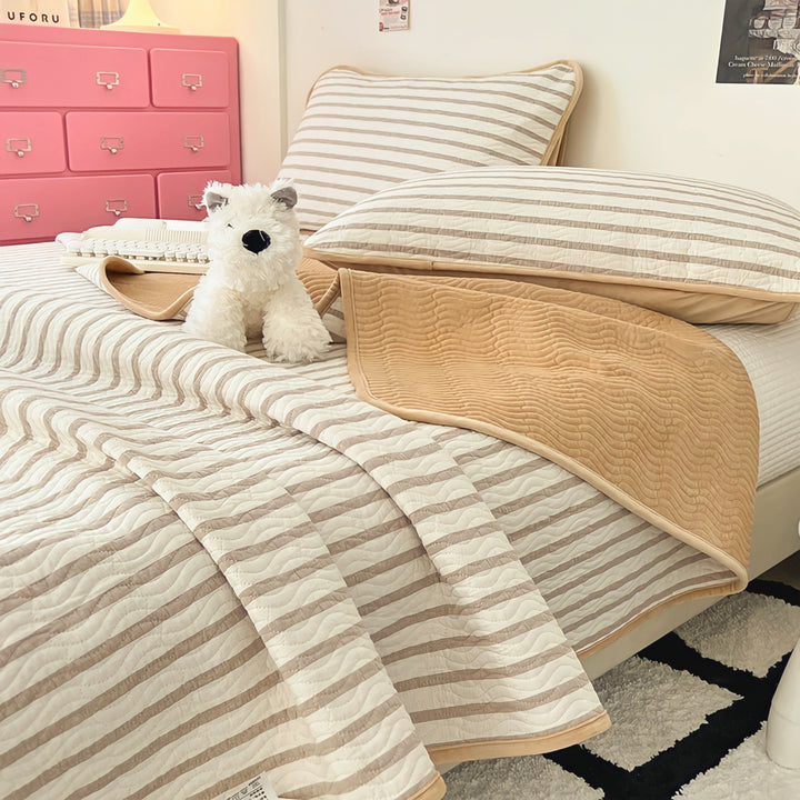 Cotton fleece reversible quilting "camel stripe"