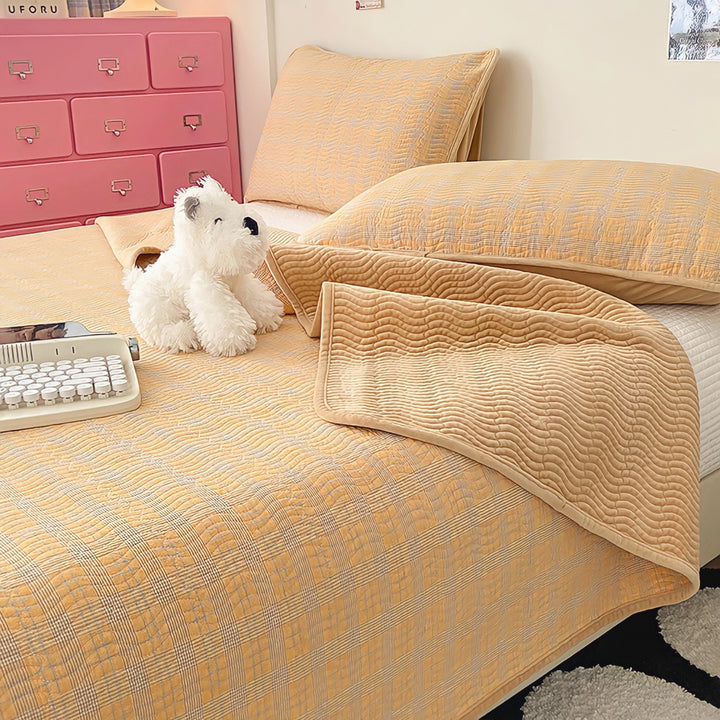 Cotton fleece reversible quilting "Orange check"