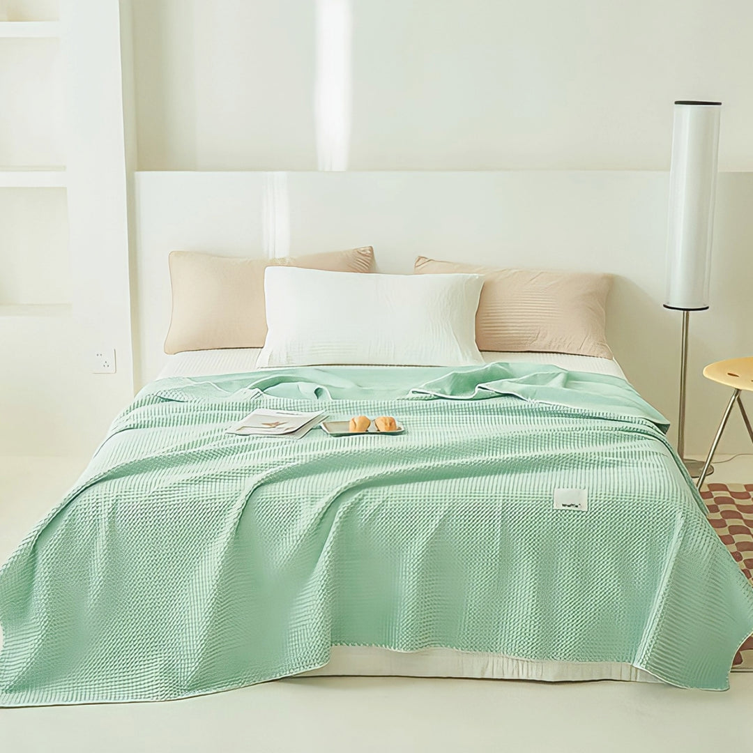 Colorful Waffle Blanket "Mint Blue"