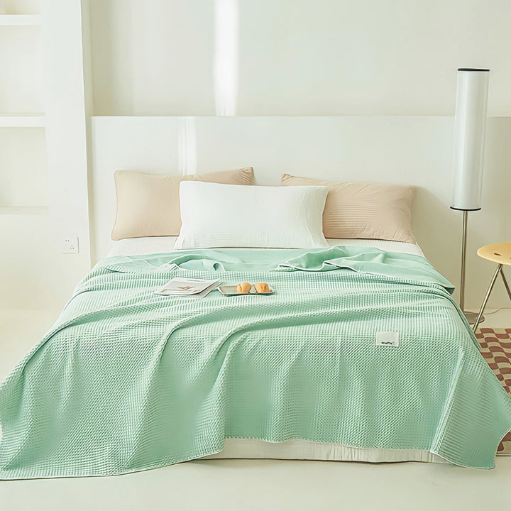 Colorful Waffle Blanket "Mint Blue"