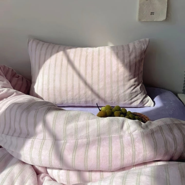 ストライプミルクフリース寝具セット　ピンク