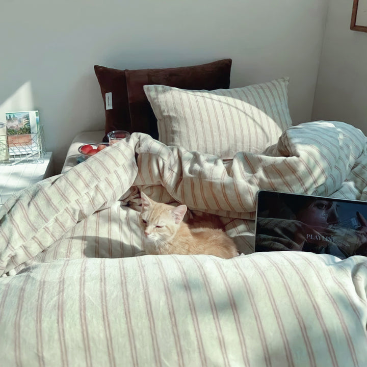 Striped Milk Fleece Bedding Set, Camel