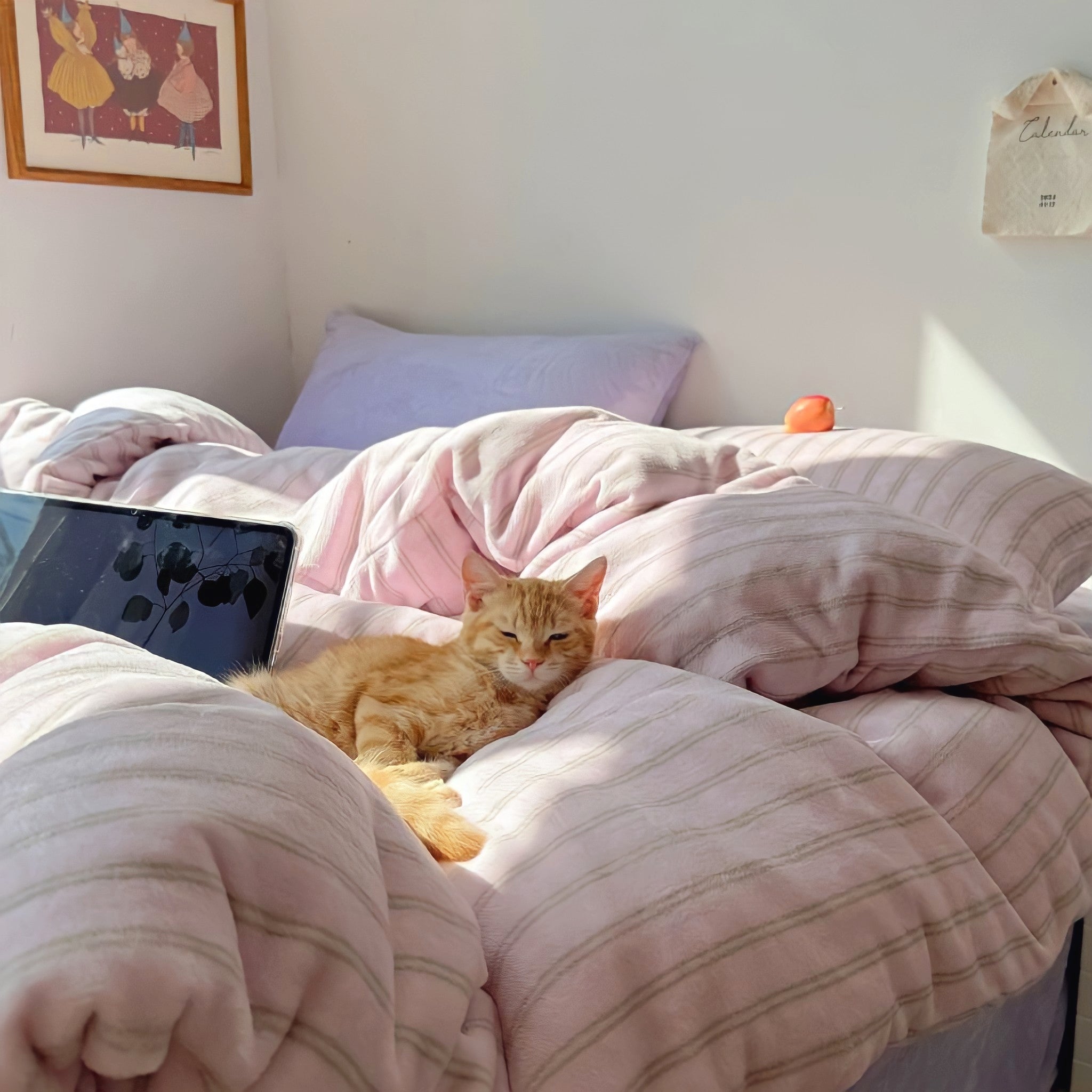 ストライプミルクフリース寝具セット　ピンク