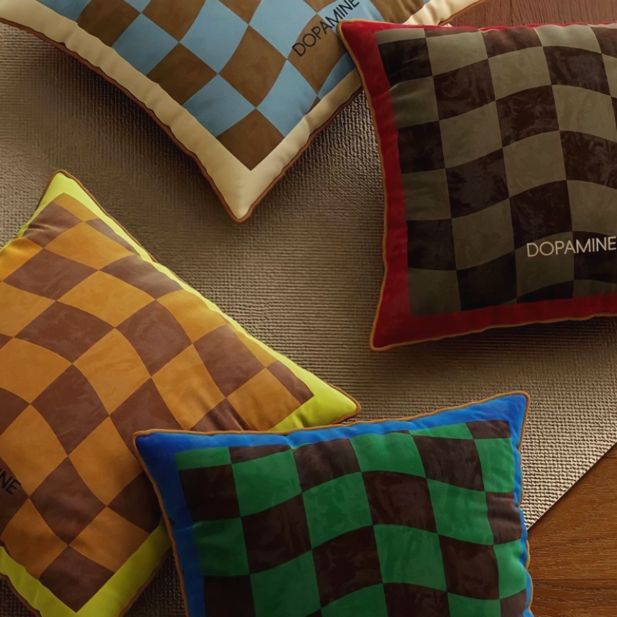 ウェーブブロックチェッククッション