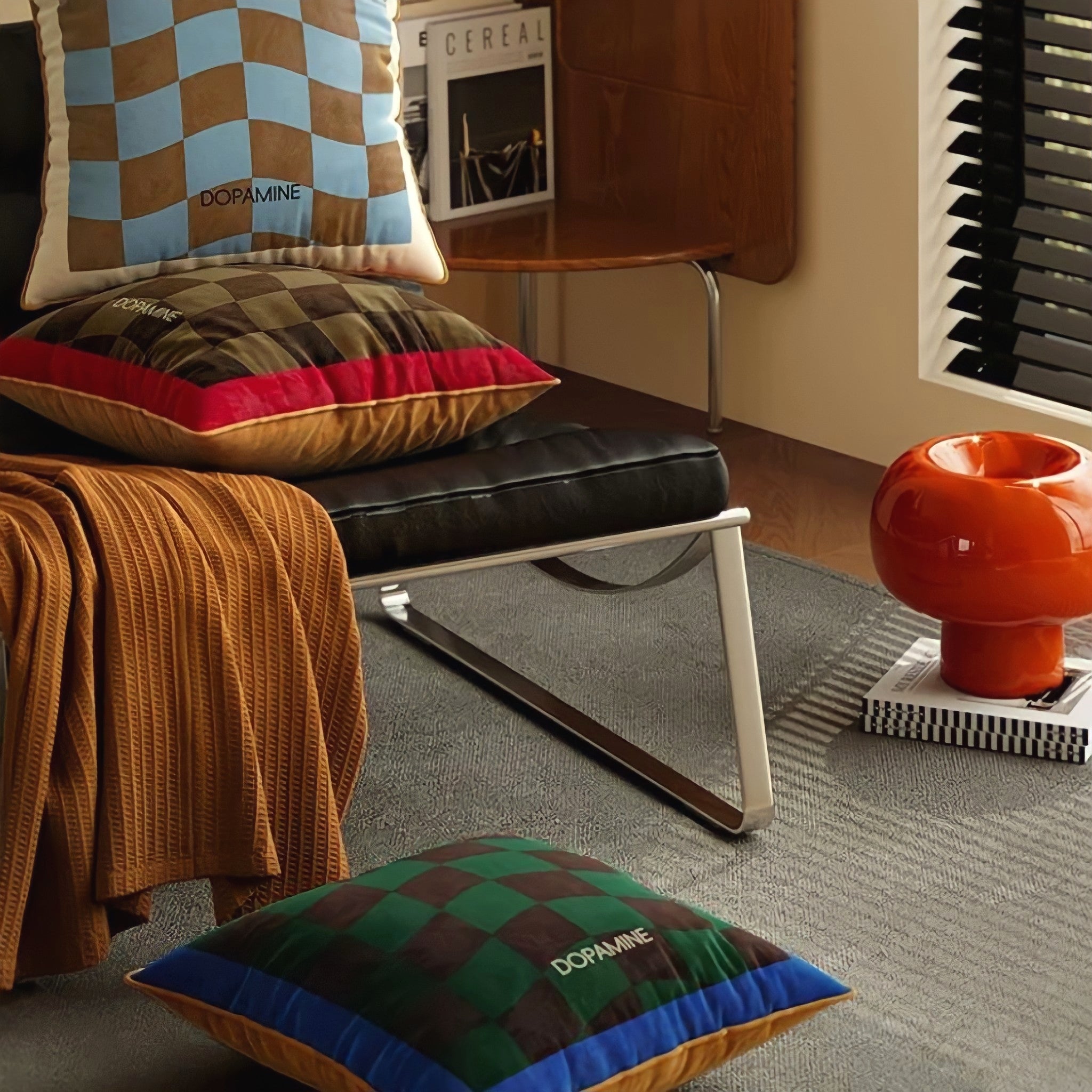 ウェーブブロックチェッククッション