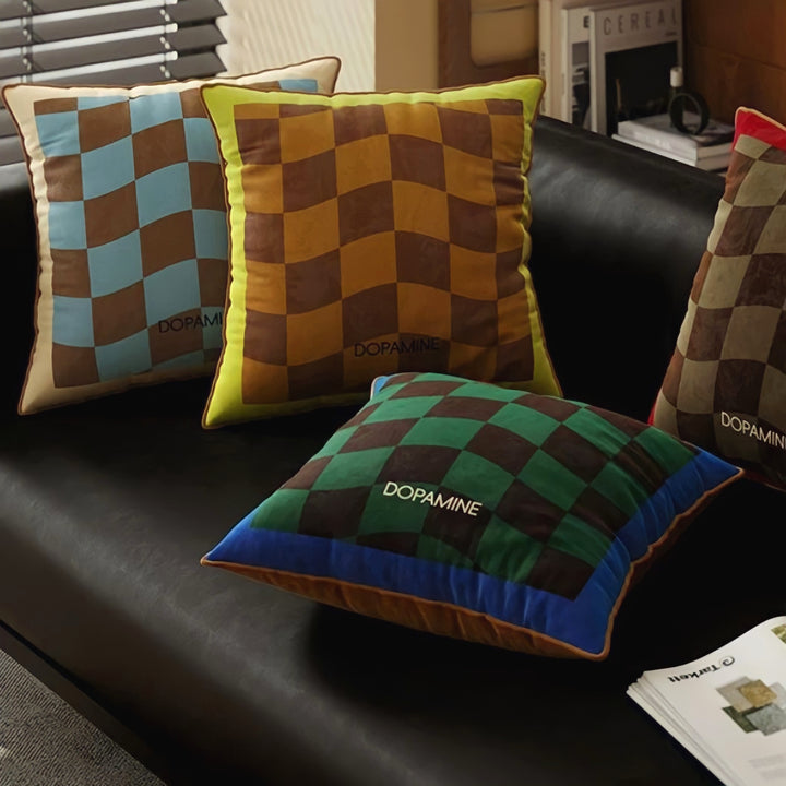 ウェーブブロックチェッククッション