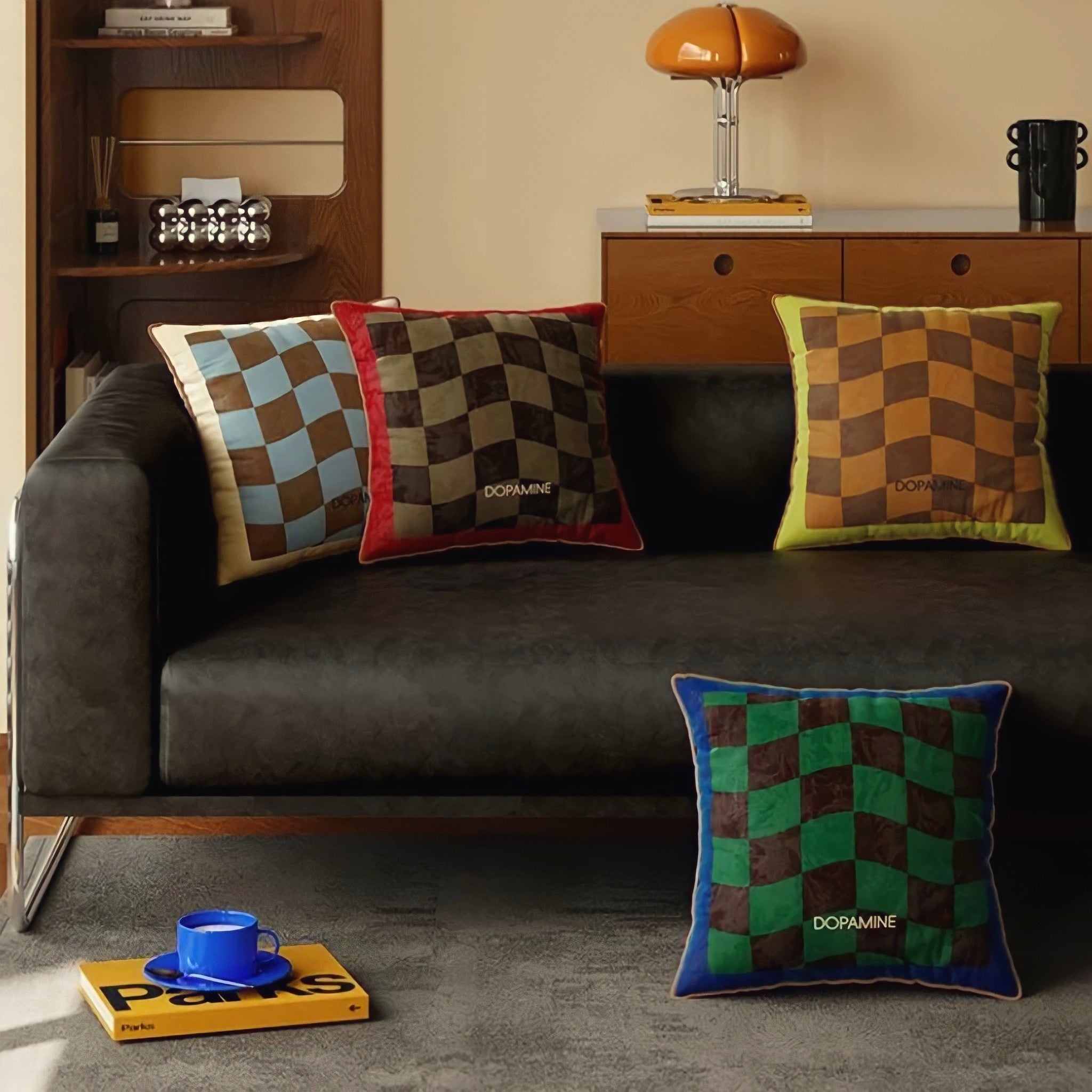 ウェーブブロックチェッククッション