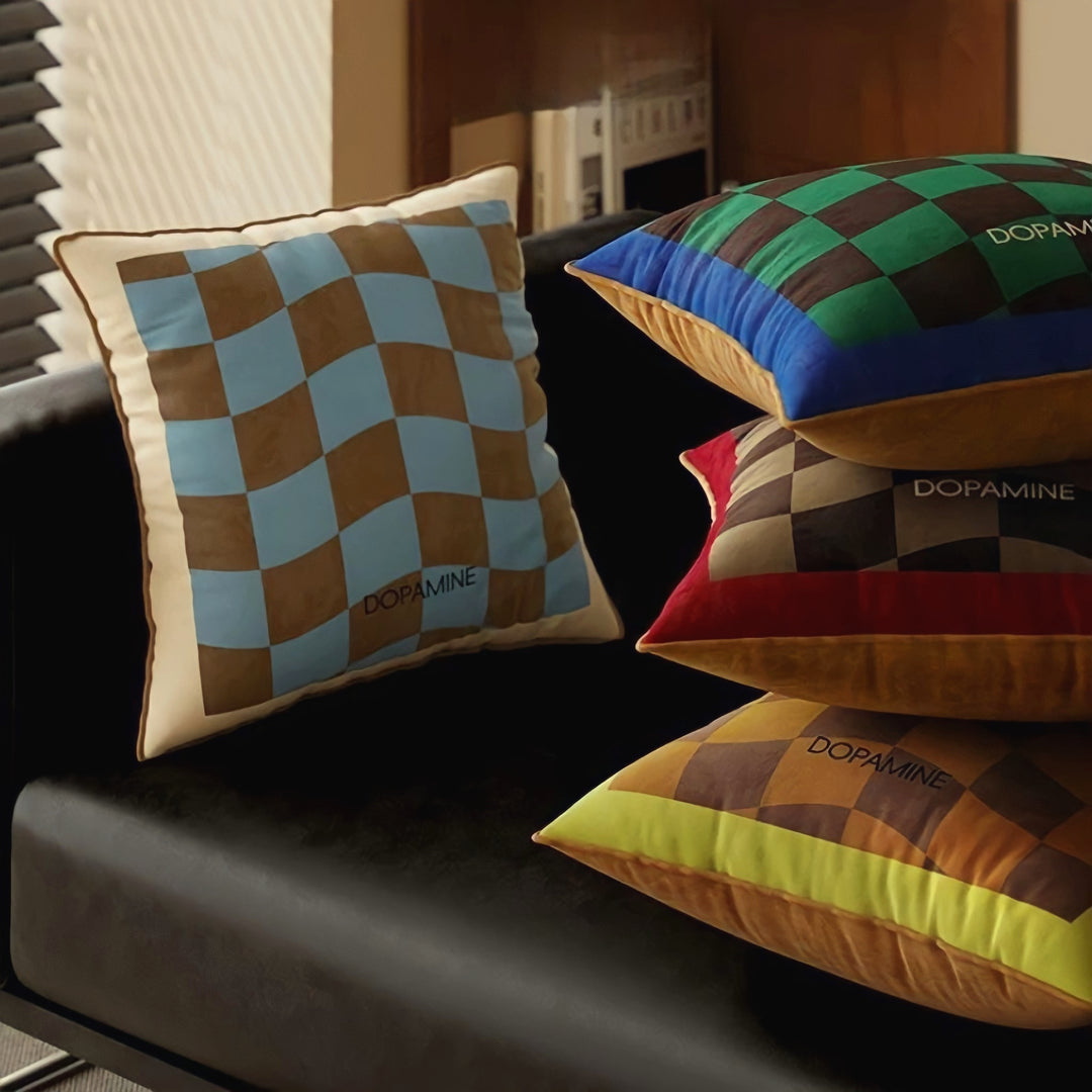 ウェーブブロックチェッククッション