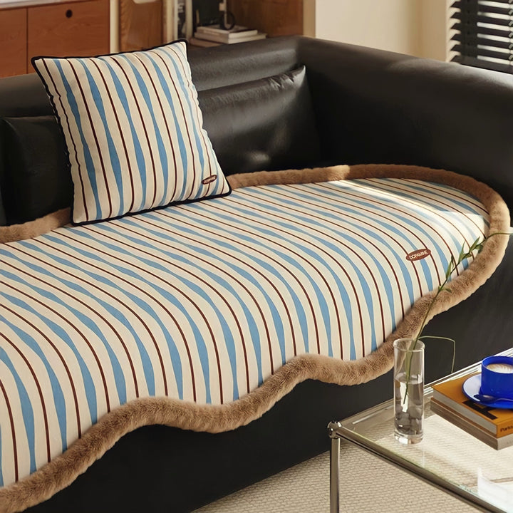 レトロウェーブストライプソファシートクッション　ベージュ