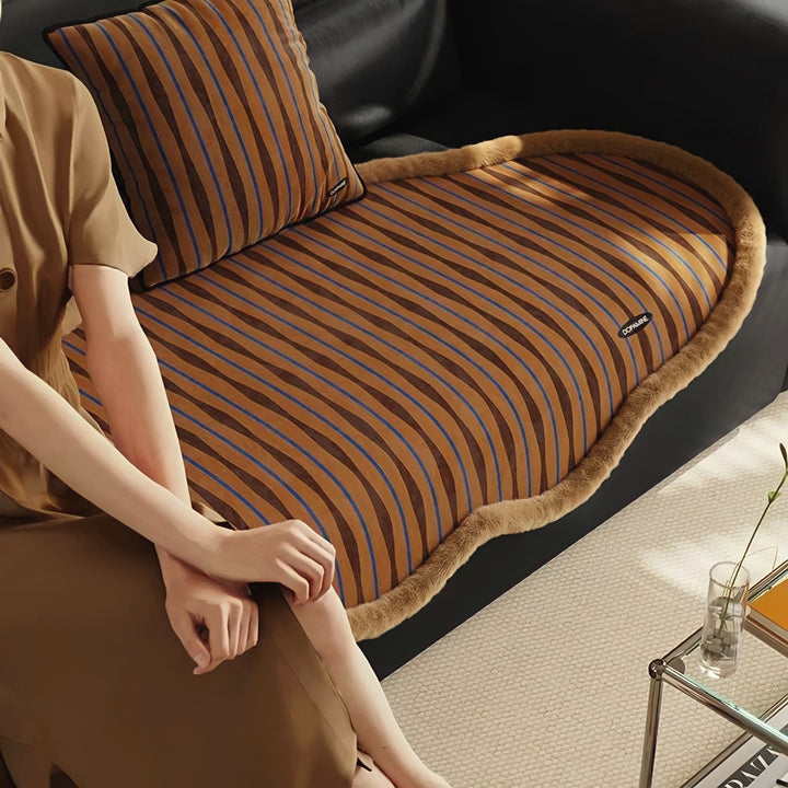 レトロウェーブストライプソファシートクッション　ベージュ