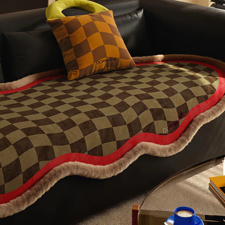ウェーブブロックチェックシートクッション　レッド
