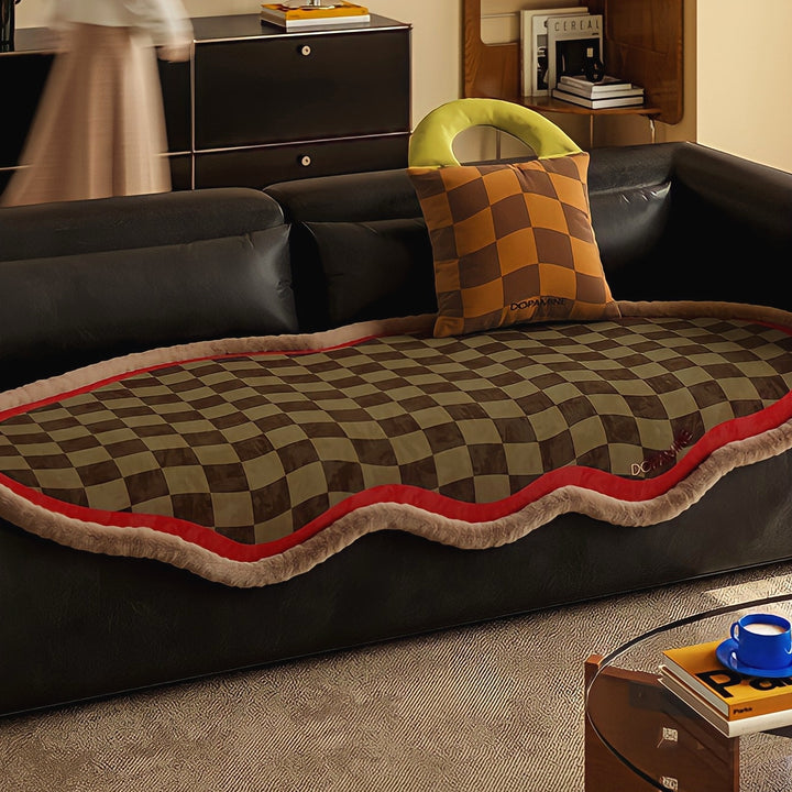 ウェーブブロックチェックシートクッション　レッド