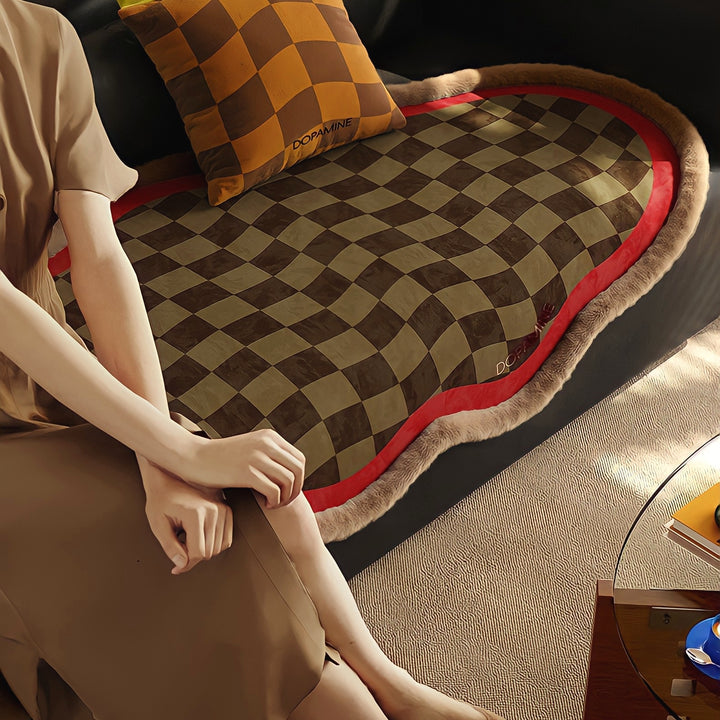 ウェーブブロックチェックシートクッション　レッド
