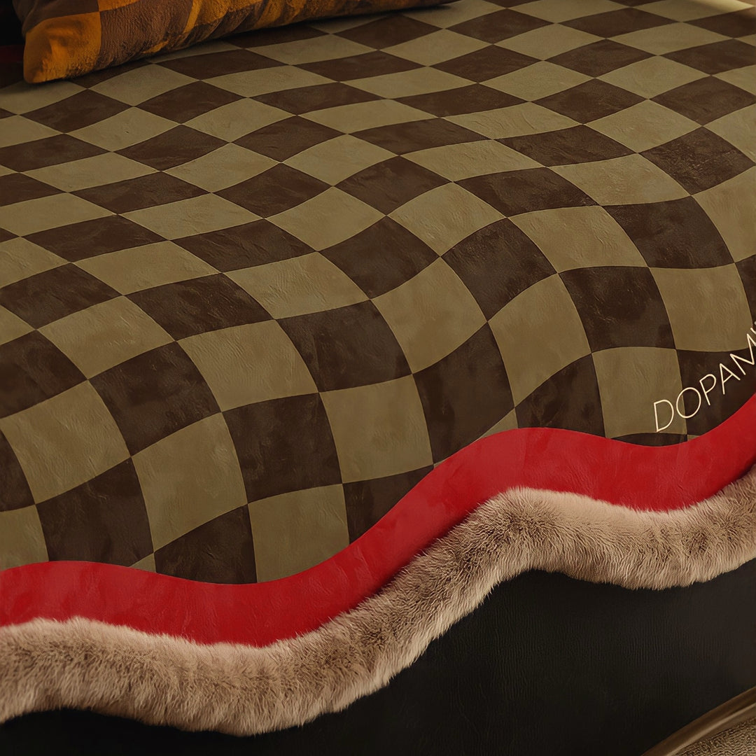 ウェーブブロックチェックシートクッション　レッド