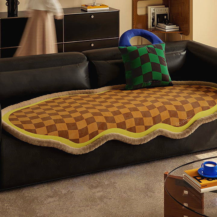 ウェーブブロックチェックシートクッション　イエロー
