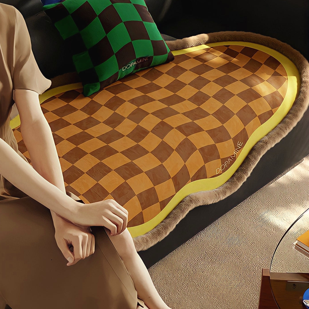 ウェーブブロックチェックシートクッション　イエロー