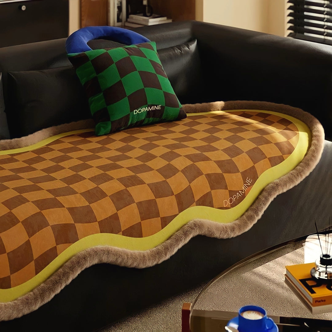 ウェーブブロックチェックシートクッション　イエロー