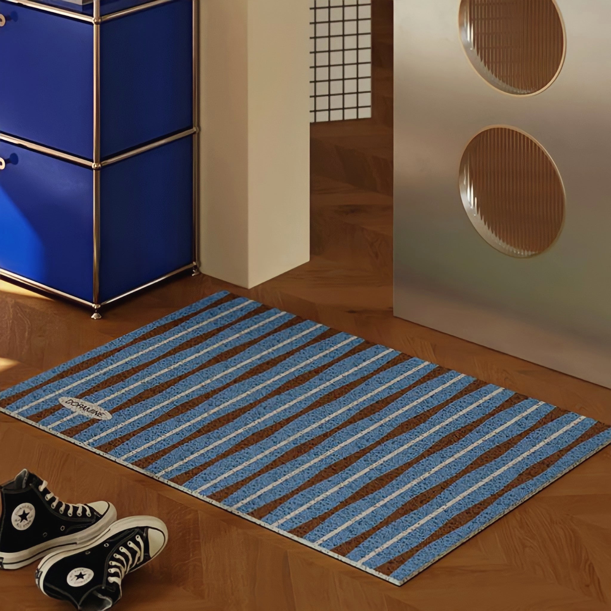 Retro Wave Stripe Door Mat, Beige