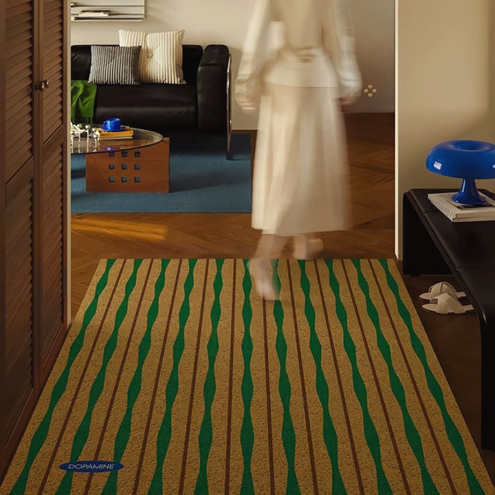 レトロウェーブストライプドアマット　ベージュ