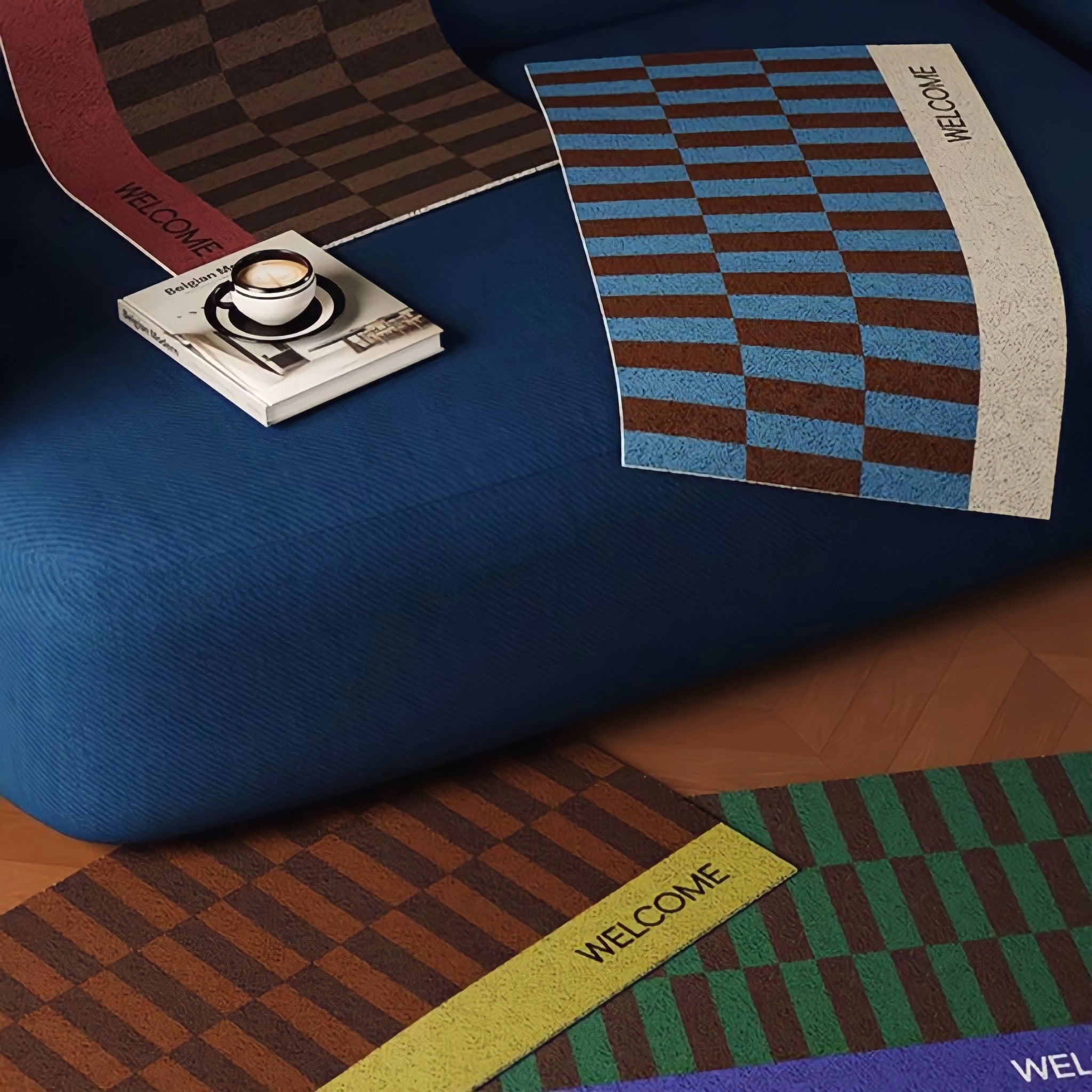 Yellow Block Check Door Mat