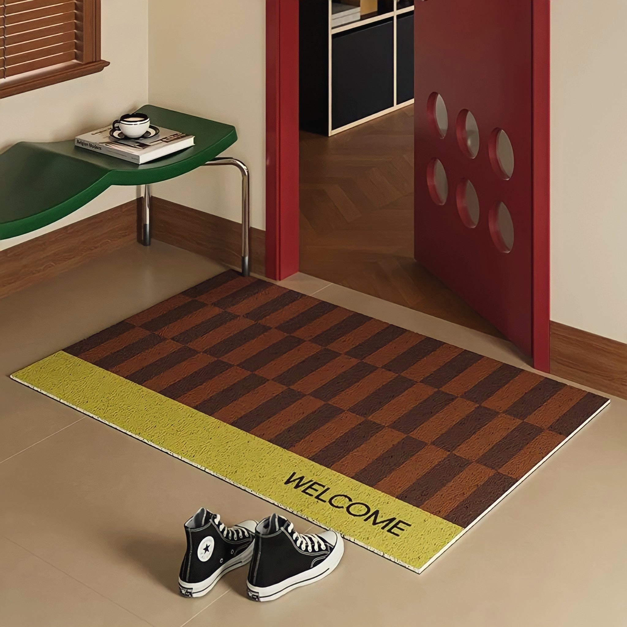 Yellow Block Check Door Mat