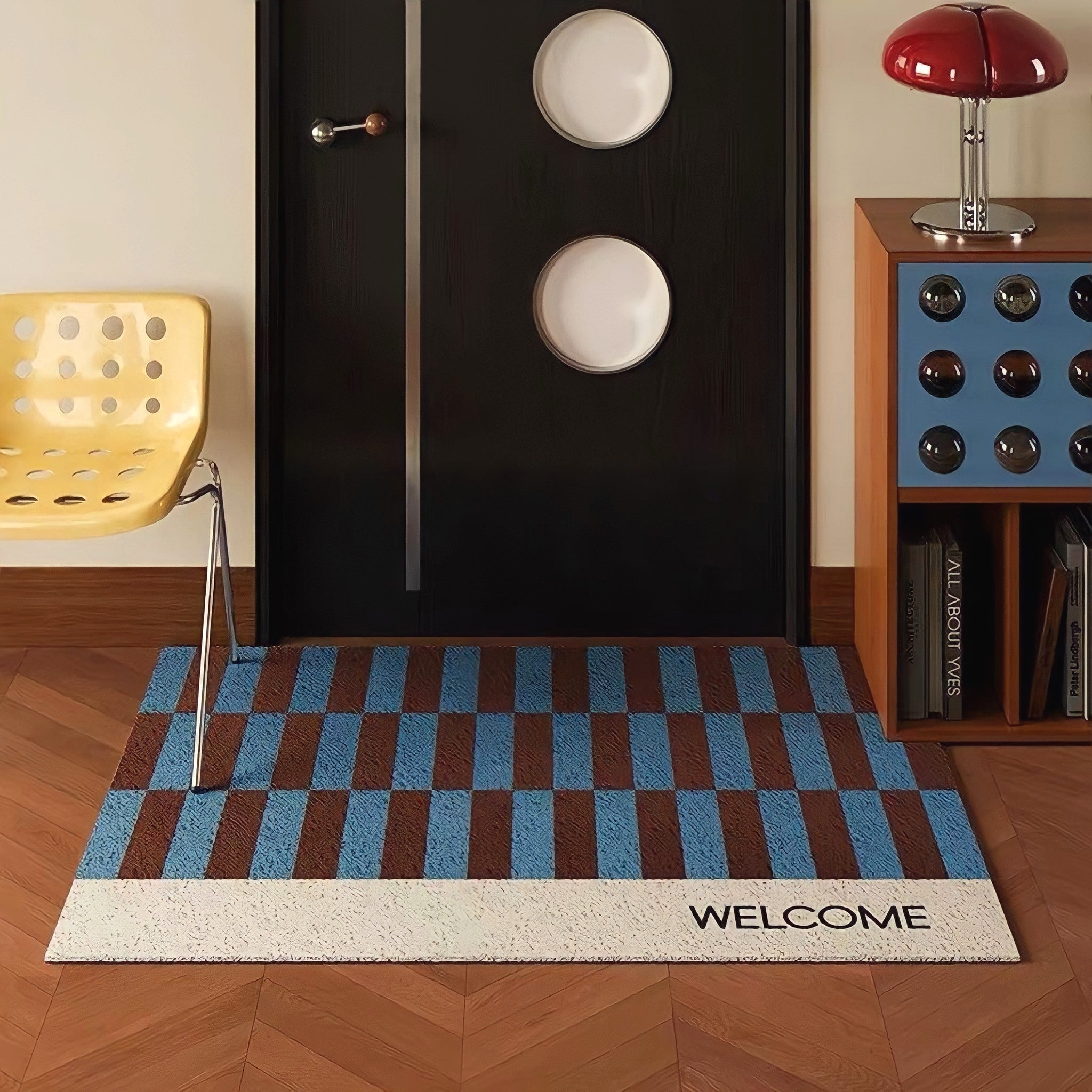 Yellow Block Check Door Mat