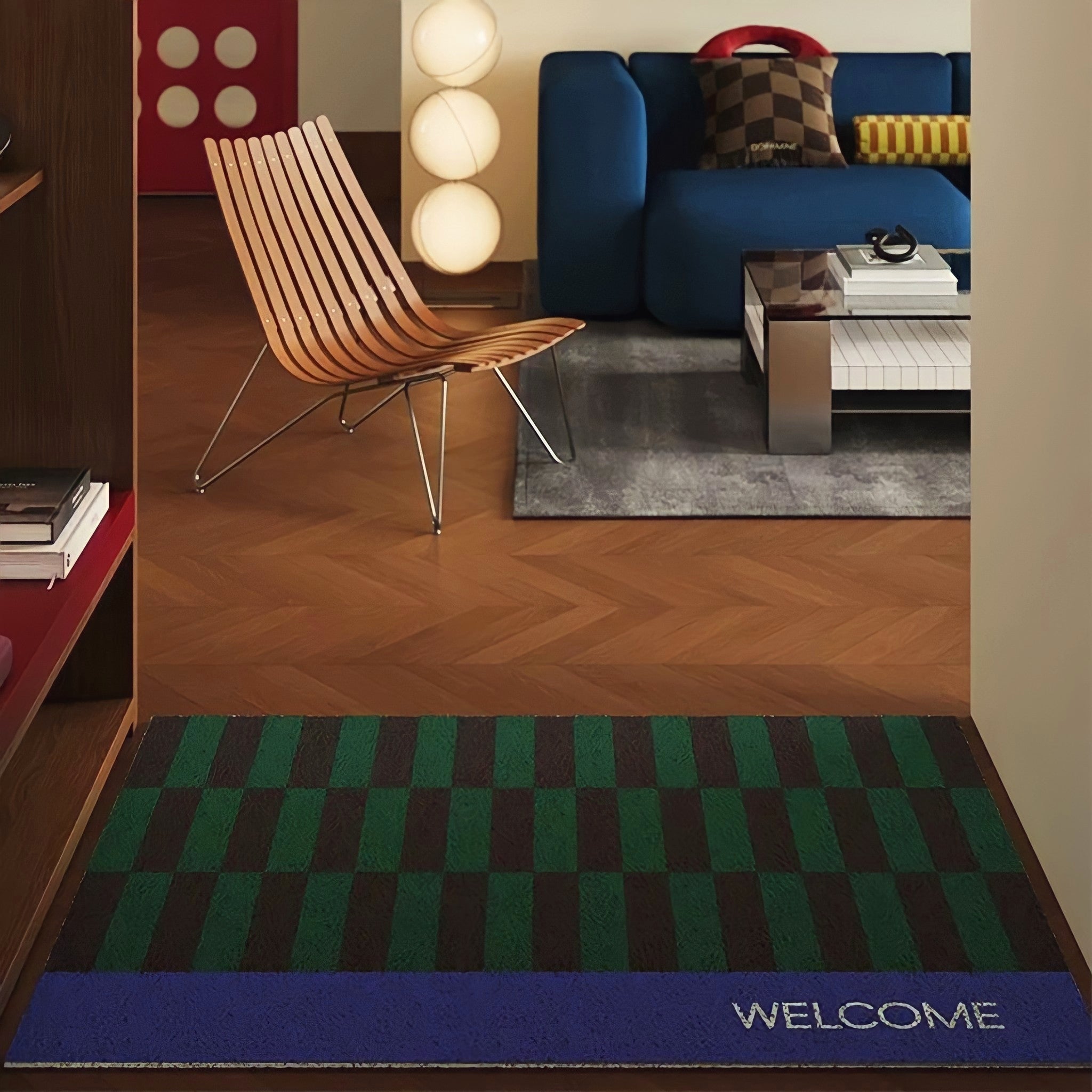 Yellow Block Check Door Mat