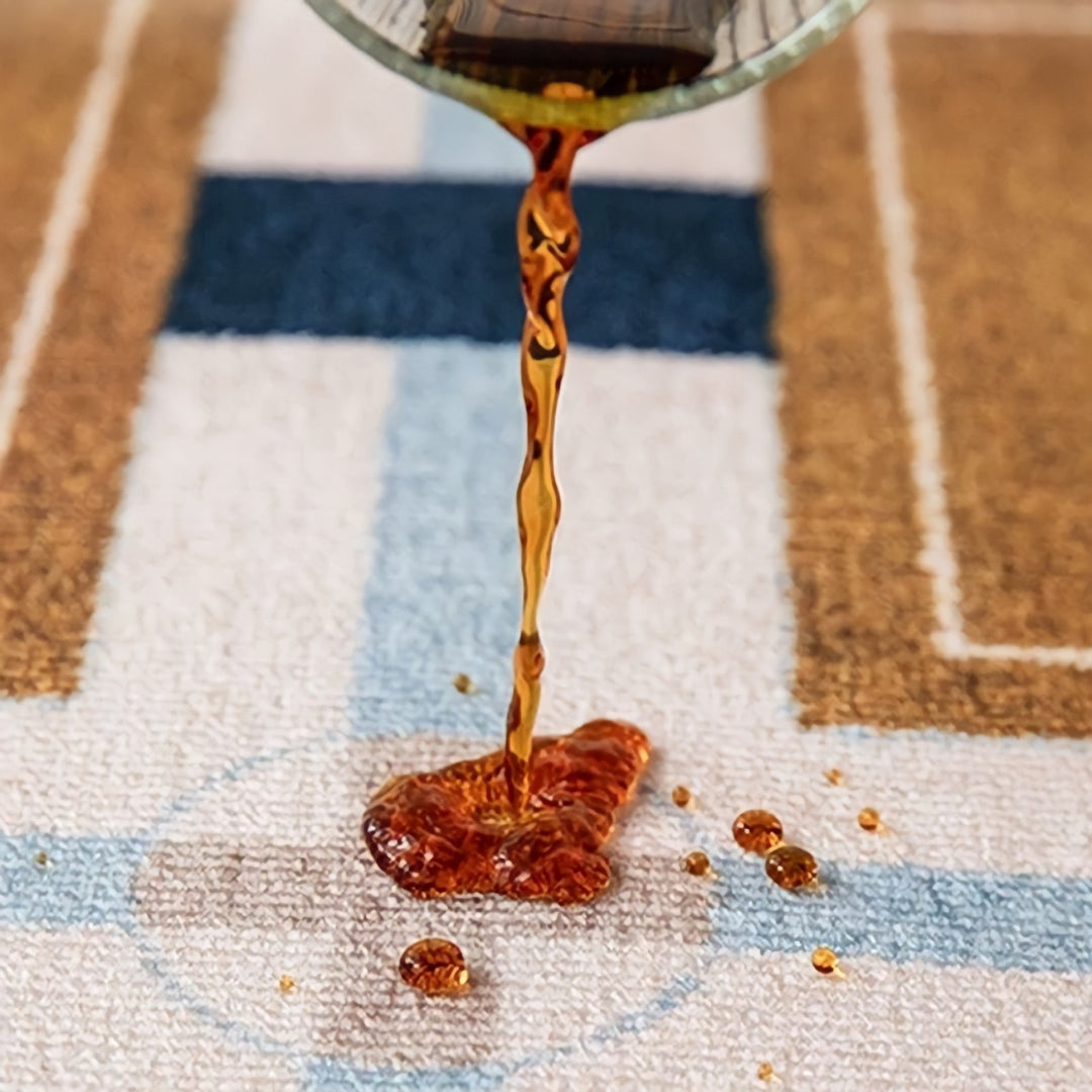 レトロパターンブロックチェックラウンドラグカーペット キャメル